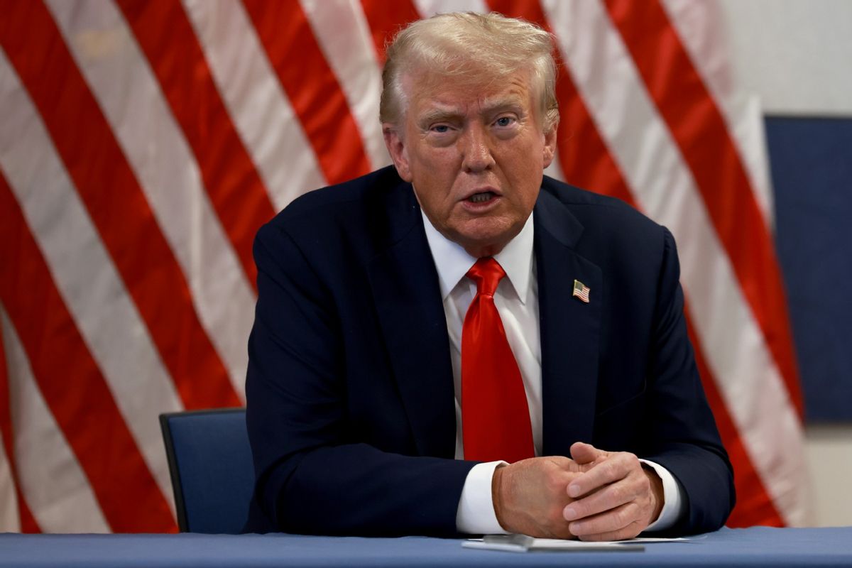 Republican presidential nominee, former U.S. President Donald Trump holds a round table discussion with Black business owners before his rally at the Georgia State University Convocation Center on August 03, 2024, in Atlanta, Georgia.  (Joe Raedle/Getty Images)