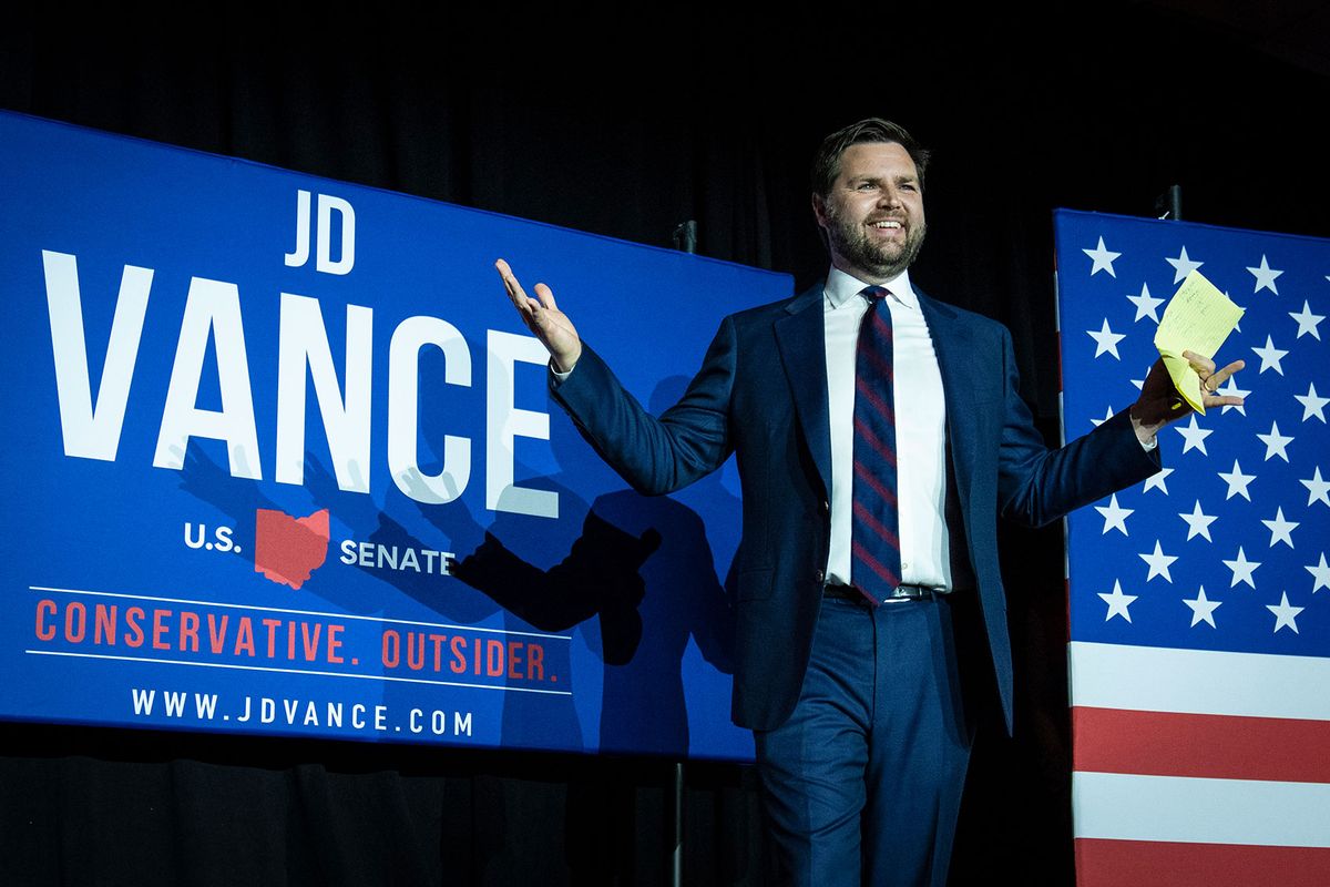 Republican U.S. Senate candidate J.D. Vance arrives onstage after winning the primary, at an election night event at Duke Energy Convention Center on May 3, 2022 in Cincinnati, Ohio. (Drew Angerer/Getty Images)