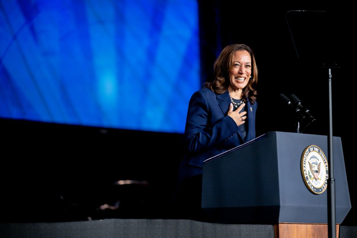 Democratic Presidential candidate, U.S. Vice President Kamala Harris delivers remarks during the Sigma Gamma Rho's 60th International Biennial Boule at the George R. Brown Convention Center on July 31, 2024, in Houston, Texas. (Brandon Bell/Getty Images)