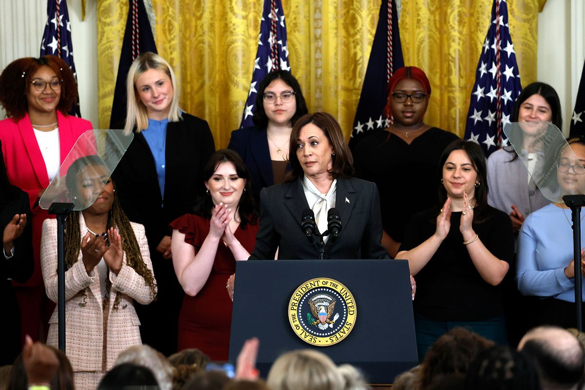 U.S. Vice President Kamala Harris speaks at a reception celebrating Women’s History Month in the East Room of the White House on March 22, 2023 in Washington, DC. (Anna Moneymaker/Getty Images)