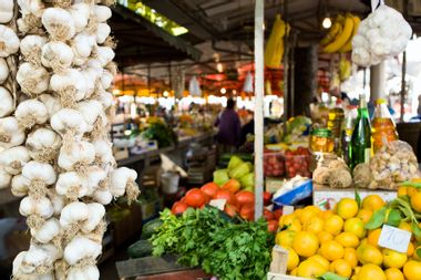 Colorful market in the seaside town of Trogir, outside of Split, Croatia